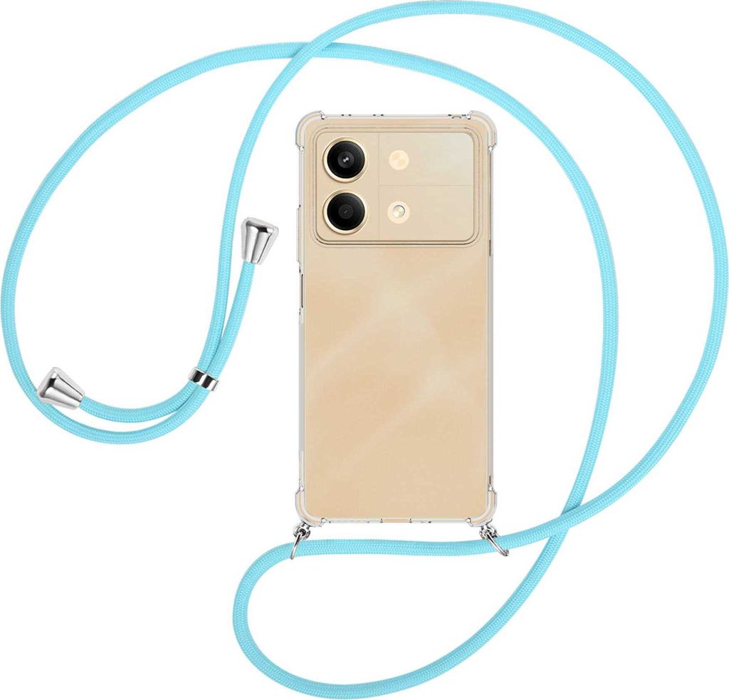 Handykette Backcover-Schutzhülle mit Band (Metall silberfarben) für Xiaomi Redmi Note 13 Pro 5G - himmelblau
