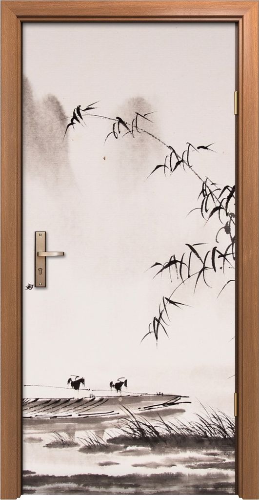 Türposter 90x200 cm Türaufkleber Türtapete Türfolie Klebefolie Deko Chinesische Landschafts Tusche
