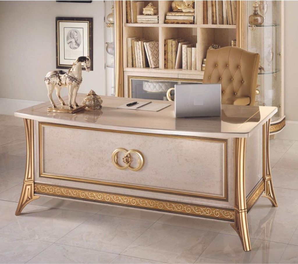 Casa Padrino Luxus Barock Schreibtisch Creme / Gold 180 cm - Barock Büro Möbel - Italy