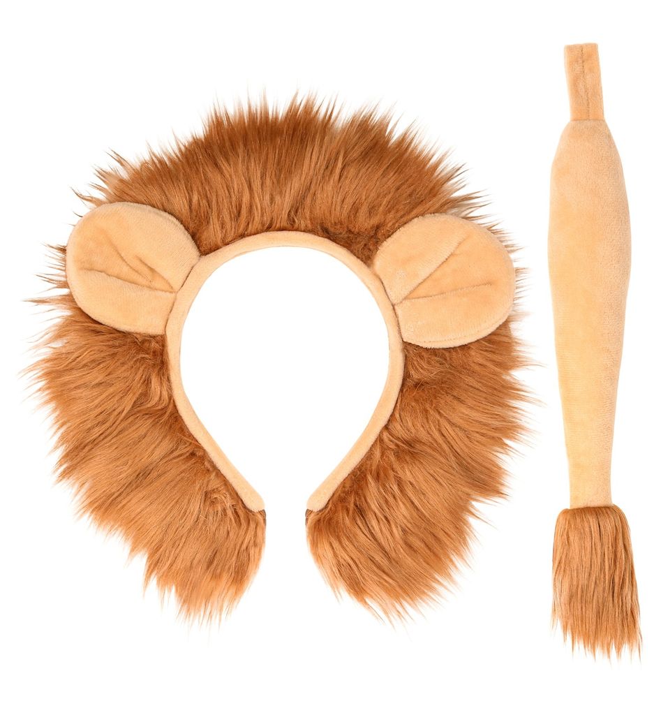 Kostümzubehör-Set Löwe Haarreif mit Ohren und Schwanz Braun