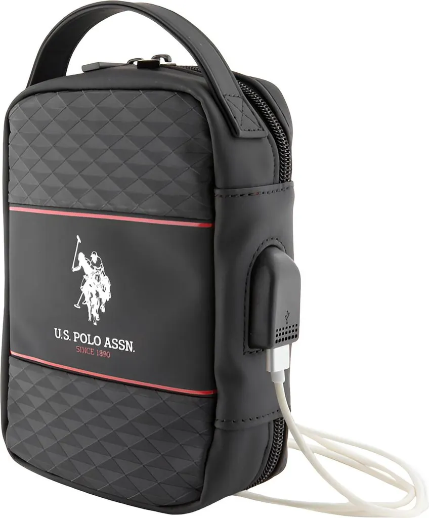 Sac à main noir U.S. Polo Middle Stripe en similicuir haut de gamme