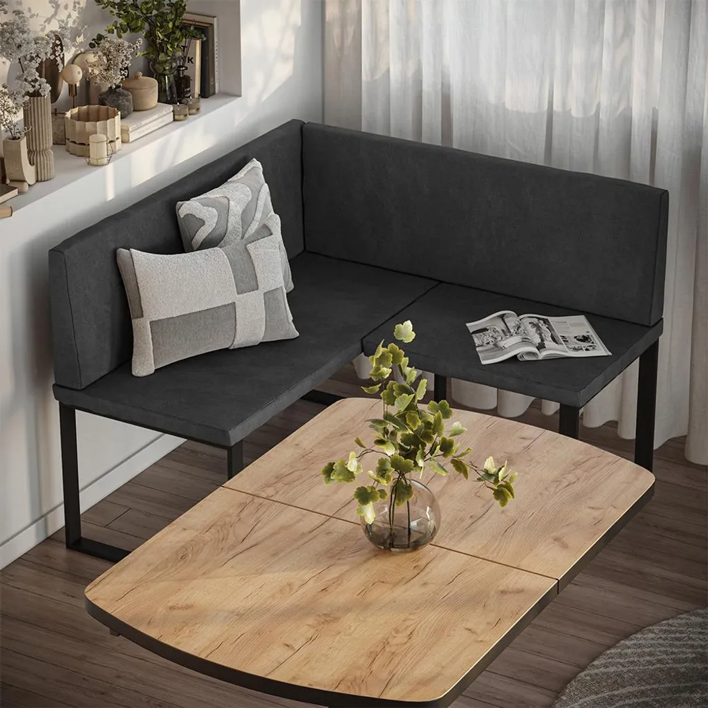 Banc d'angle Anthracite Vicco Ravon 120x120 cm Design Moderne et Épuré - 7