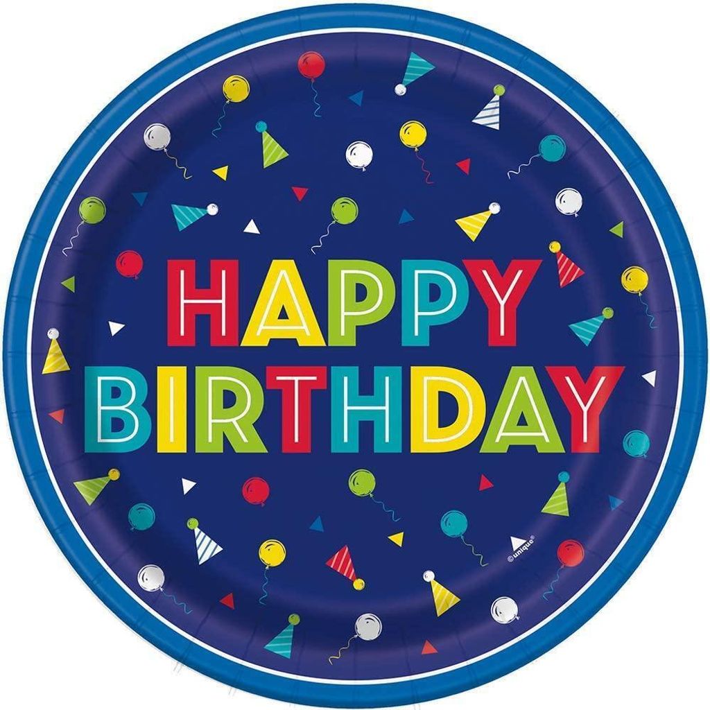 Unique Party - Party-Teller "Peppy Theme", Happy Birthday 8er-Pack - Whiteboard-Papier SG23206 (17,78 cm) (Blau)