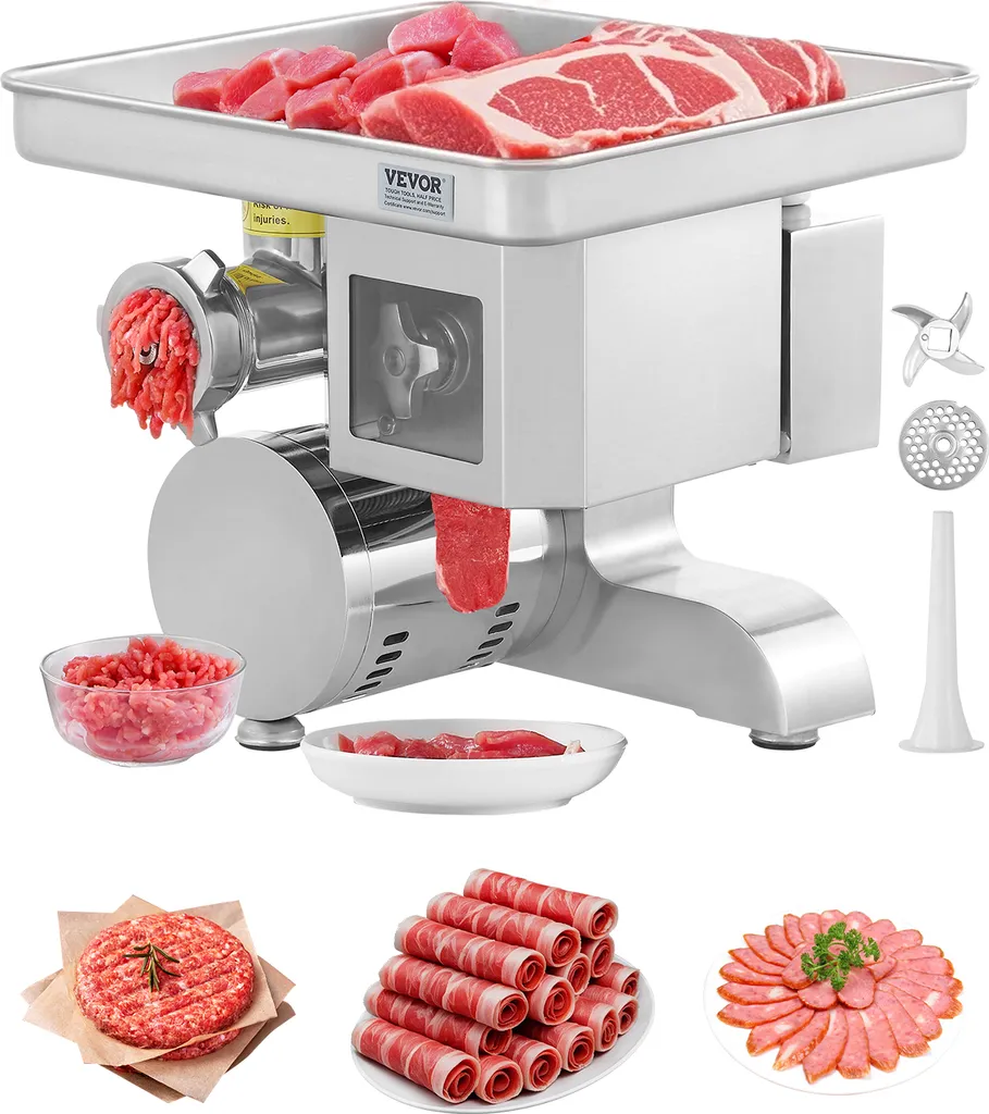 Hachoir à Viande Inox 5 kg/min avec Fonction Découpe en Dés et Hachis