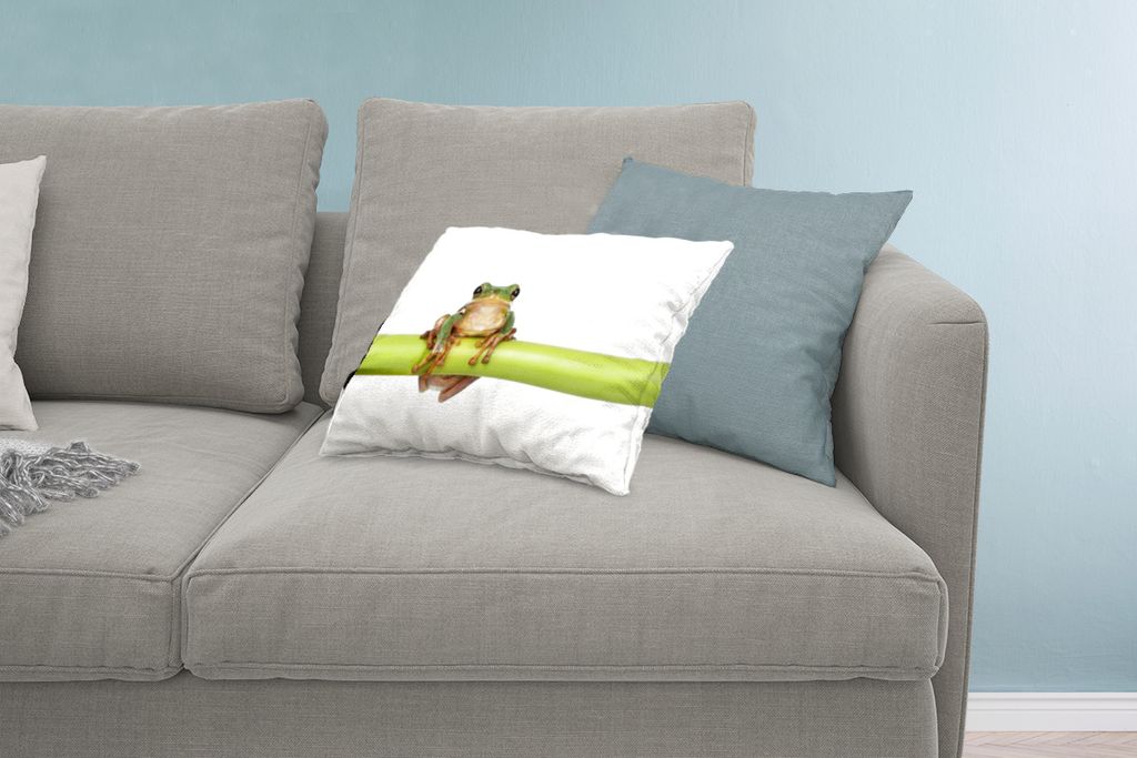 MuchoWow Zierkissen Sofakissen Wohnzimmer Dekokissen 60x40 cm Frosch - Bambus - Weiß - Kopfkissen - Polster mit Foto