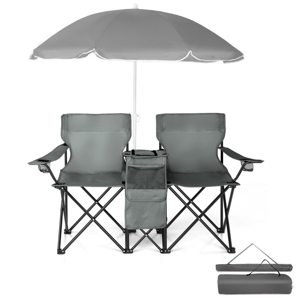 FCH Doppel Campingstuhl mit Sonnenschirm & isolierter Produktbild 