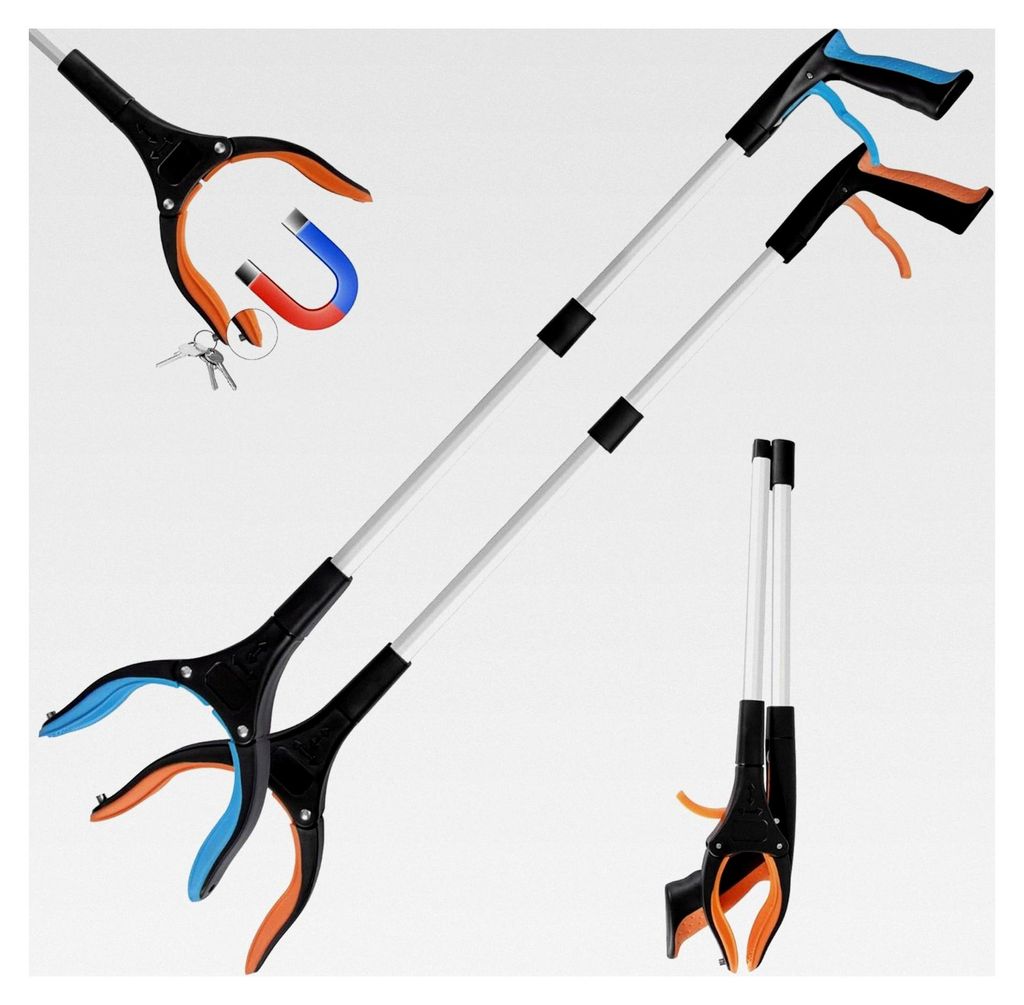2 Stück Greifzange für Senioren mit Magnet, 83 cm Müllzange mit 360° drehbarem Kopf, faltbare Greifer für Senioren, Gartenarbeit und Behinderu...
