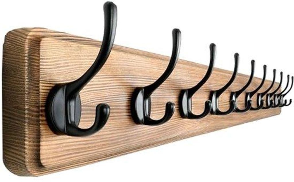 Holzgarderobe, 97cm, robust, 10 Haken, Wandmontage, natur