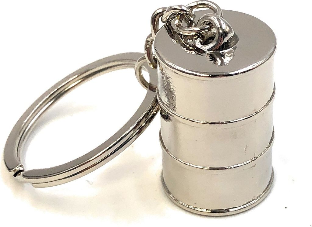 Onwomania Schlüsselanhänger Barrel Fass Öl Silber Metall Anhänger Charm