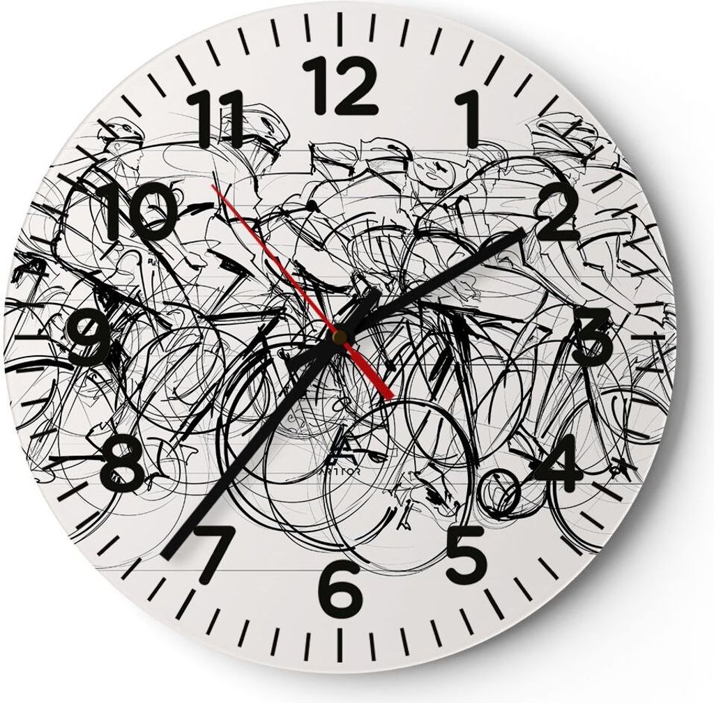Wanduhr - Rund - Glasuhr - Fahrrad Rennen Rad - 40x40cm - Schleichendes Uhrwerk - Lautlos - zum Aufhängen bereit - Dekoration Modern - Wanddekorat...