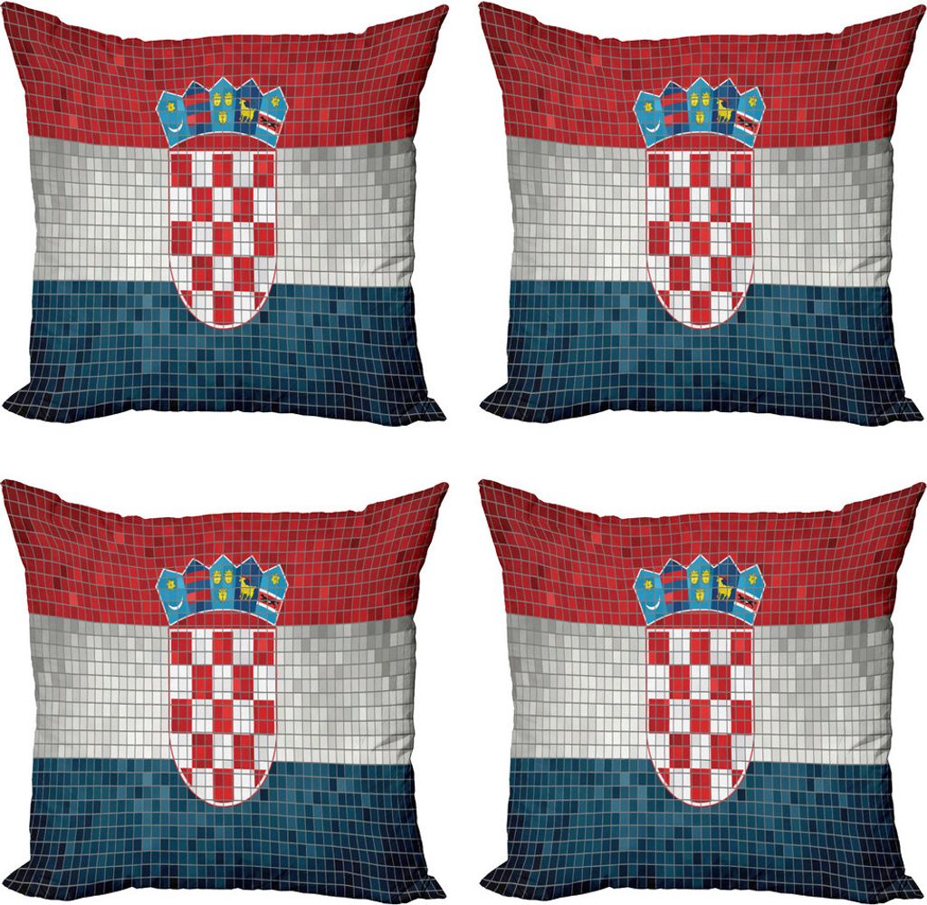 ABAKUHAUS Kroatien Kissenbezug Set (4 Stück), Flagge mit Mosaik-Quadraten, Moderner Doppelseitiger Digitaldruck, 60 cm x 60 cm, Vermilion Pale Grau