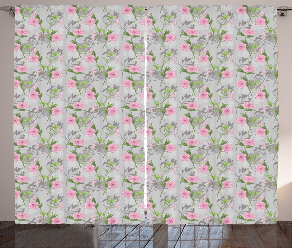 ABAKUHAUS Frühling Rustikaler Gardine, Rosa Blüten Garten Wachstum, Schlafzimmer Kräuselband Vorhang mit Schlaufen und Haken, 280 x 225 cm, Mehr...