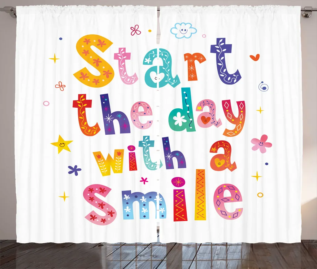ABAKUHAUS Rideau Rustique Smile Multicolore à Boucles - 280 x 225 cm