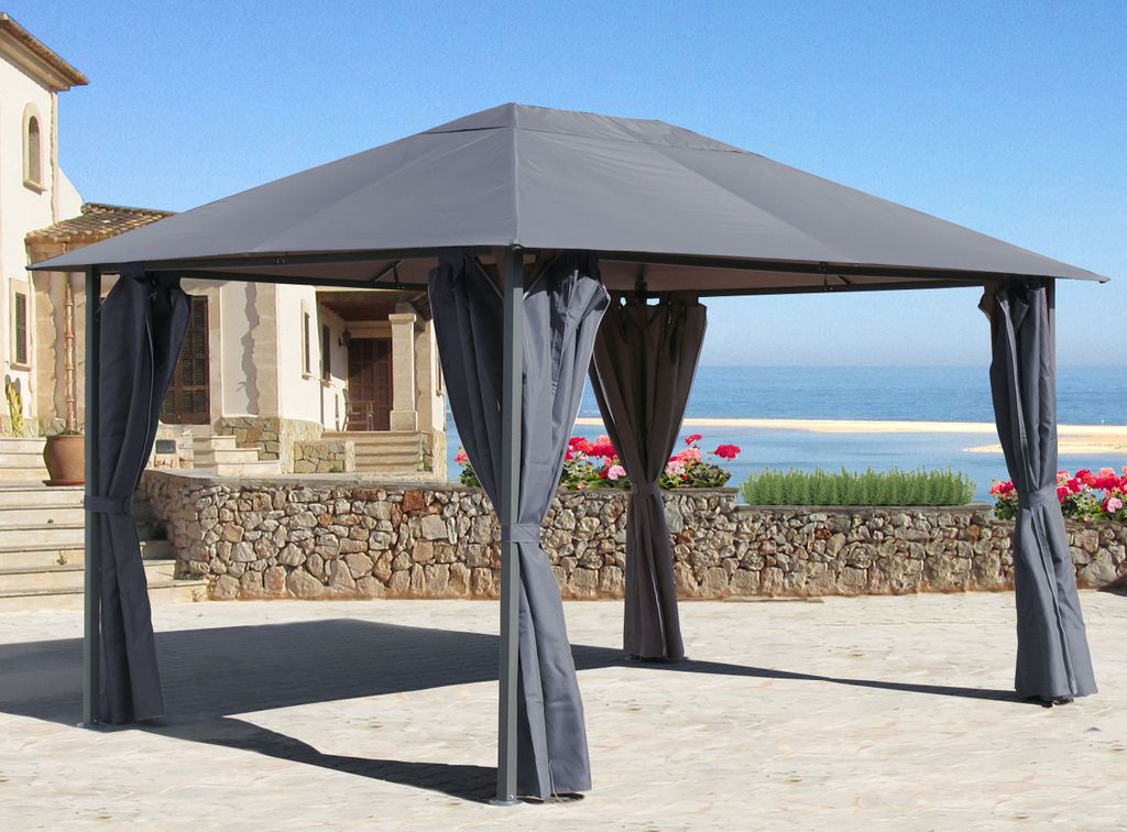 Metall Garten Pavillon Nizza 3x4m Grau mit 4 Seitenteilen Partyzelt