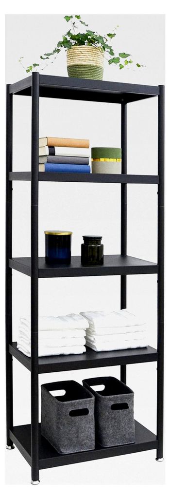 Metallregal im Industrial Design Schwarz - 61x41x170 Stehend - 5 Ebenen Schwerlastregal - Modernes Wohnzimmerregal - Küchenregal Schwarz - Badrega...