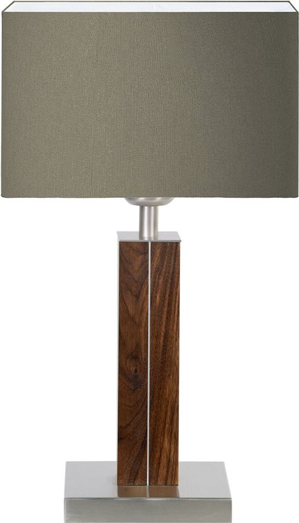 Dana Q Quadra Tischlampe Massivholz Nussbaum geölt Baumwolle taupe