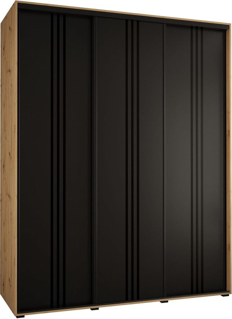 MEBLE KRYSPOL Cannes 6 Schrank mit 3 Schiebetüren - 205,2x190x60 cm - Artisan Schwarz Schwarz