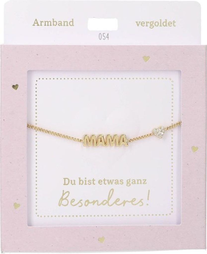 Damen Edelstahl Armband mit Herz-Anhänger, Silberfarbend oder Goldfarbend, 15-20cm Verstellbar-MAMA Gold