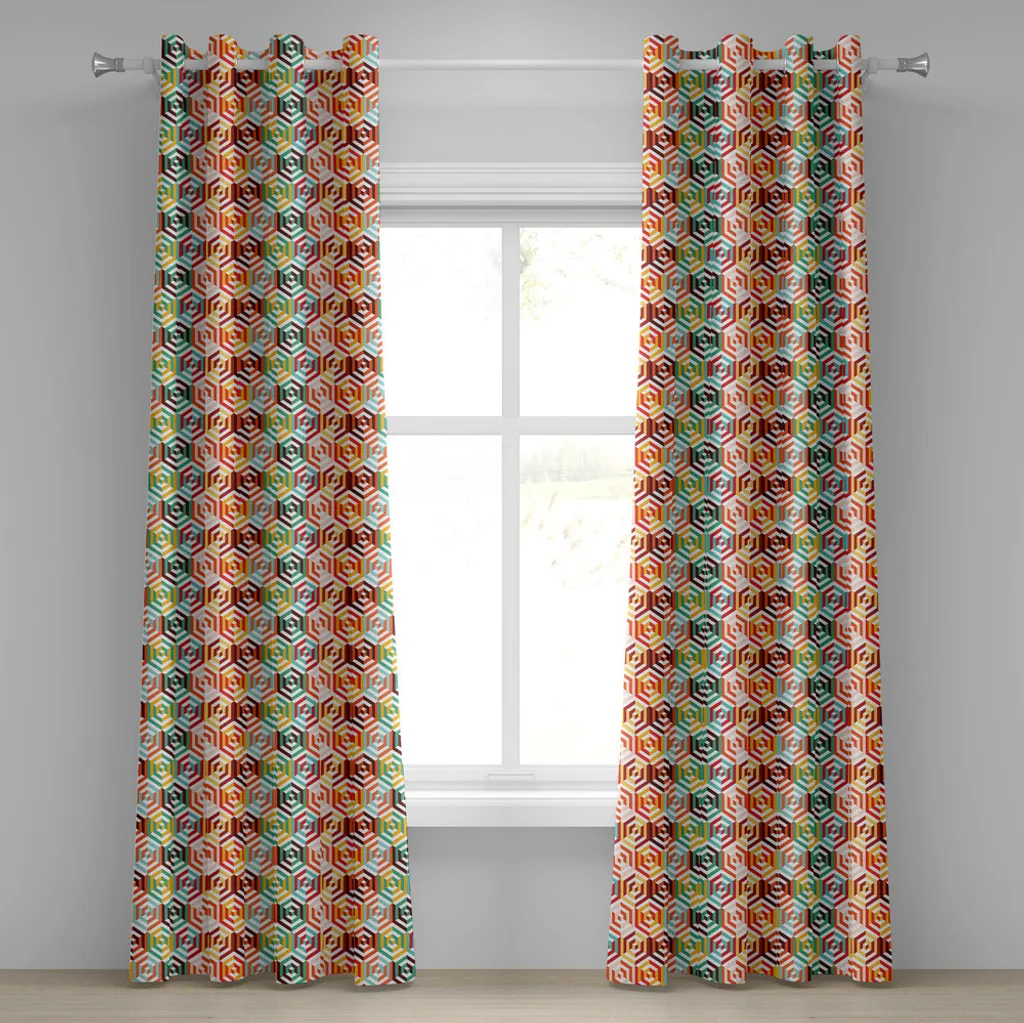Paire de rideaux décoratifs 280x175cm imprimé rétro orange moutarde