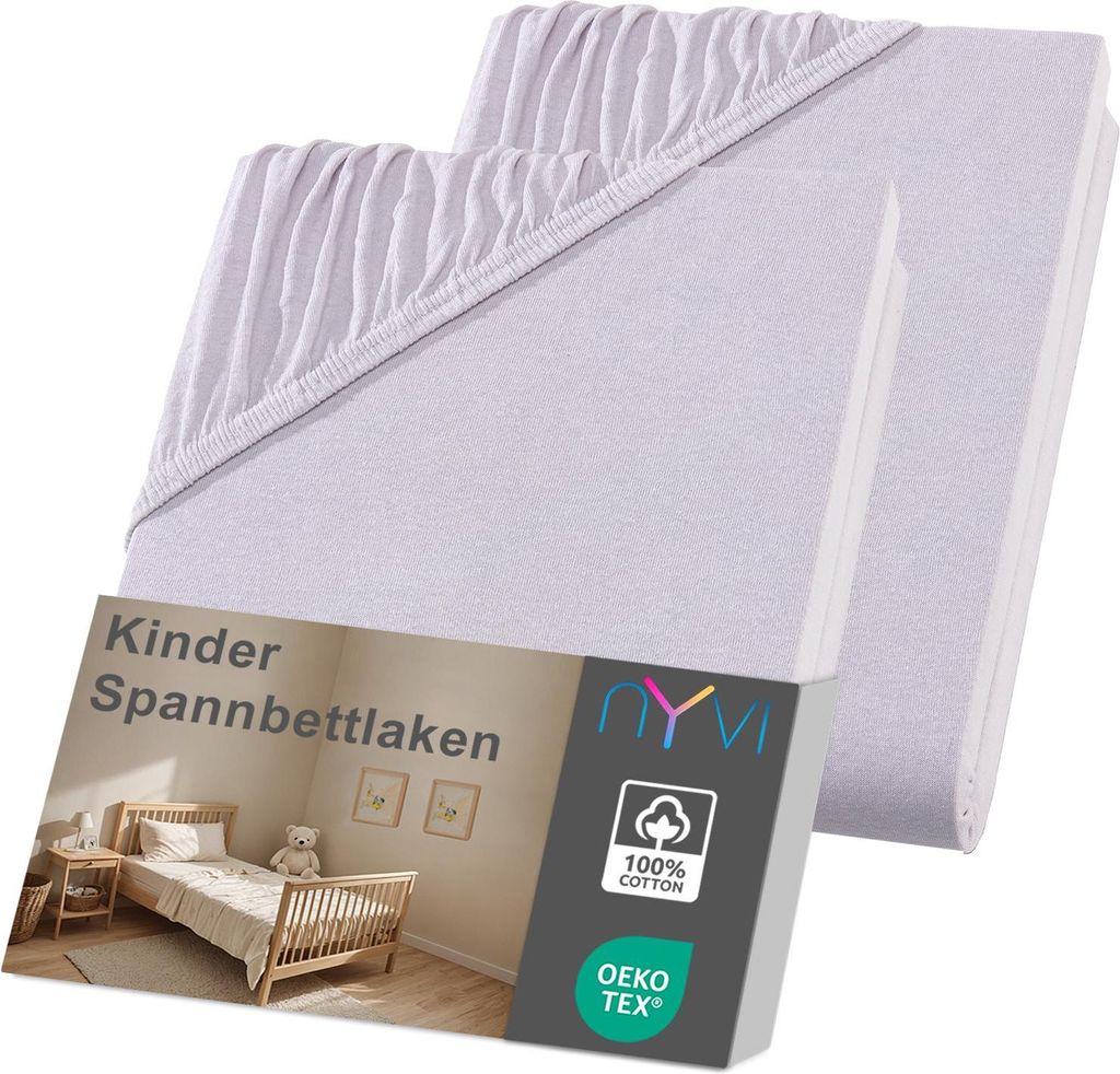 NYVI Kinder Spannbettlaken Junior 70x140 cm silber 2er Set für Kinderbettmatratzen bis 12cm Höhe - Weich & Anschmiegsam, Rundumgummizug, Bügelfrei