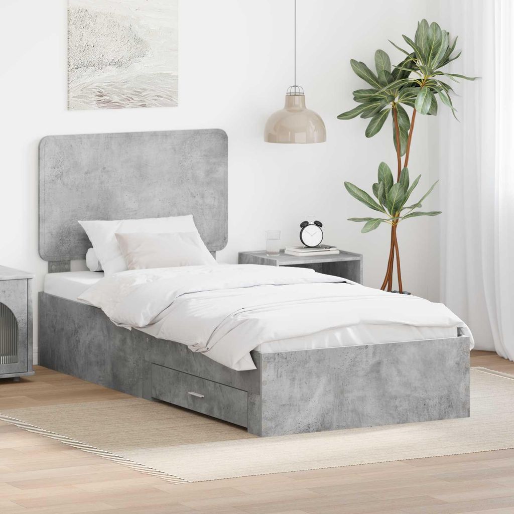 "Schlussverkauf" Einzelbett 1 PLACE - bettrahmen moderne - mit Kopfteil - Beton Grau 70x190 cm Holzwerkstoff C2477