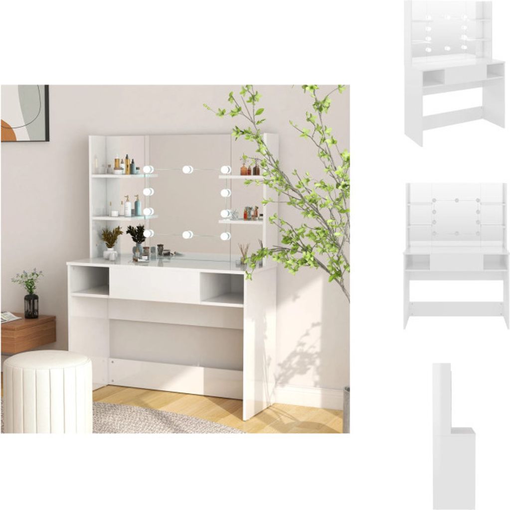 vidaXL Schminktisch LED-Beleuchtung 100x40x135 cm MDF Glänzendes Weiß - Schminktische