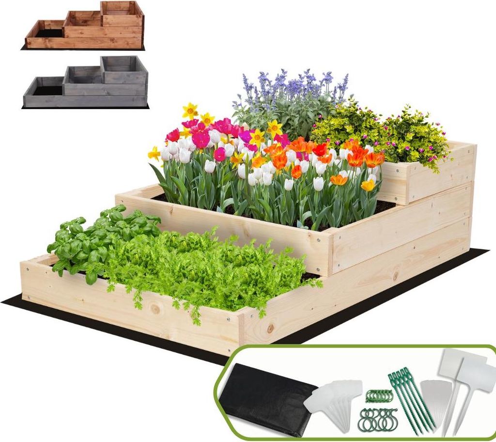 MODO24 Hochbeet Holz, Pflanzkasten, Massivholz, Kiefer, Kräuterbeet, Blumenkasten, Garten, Terrasse, 27x60x93 cm, Natur, ZP07