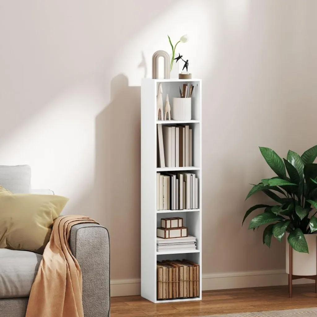 Étagère de rangement blanche 5 niveaux pour salon et chambre à coucher