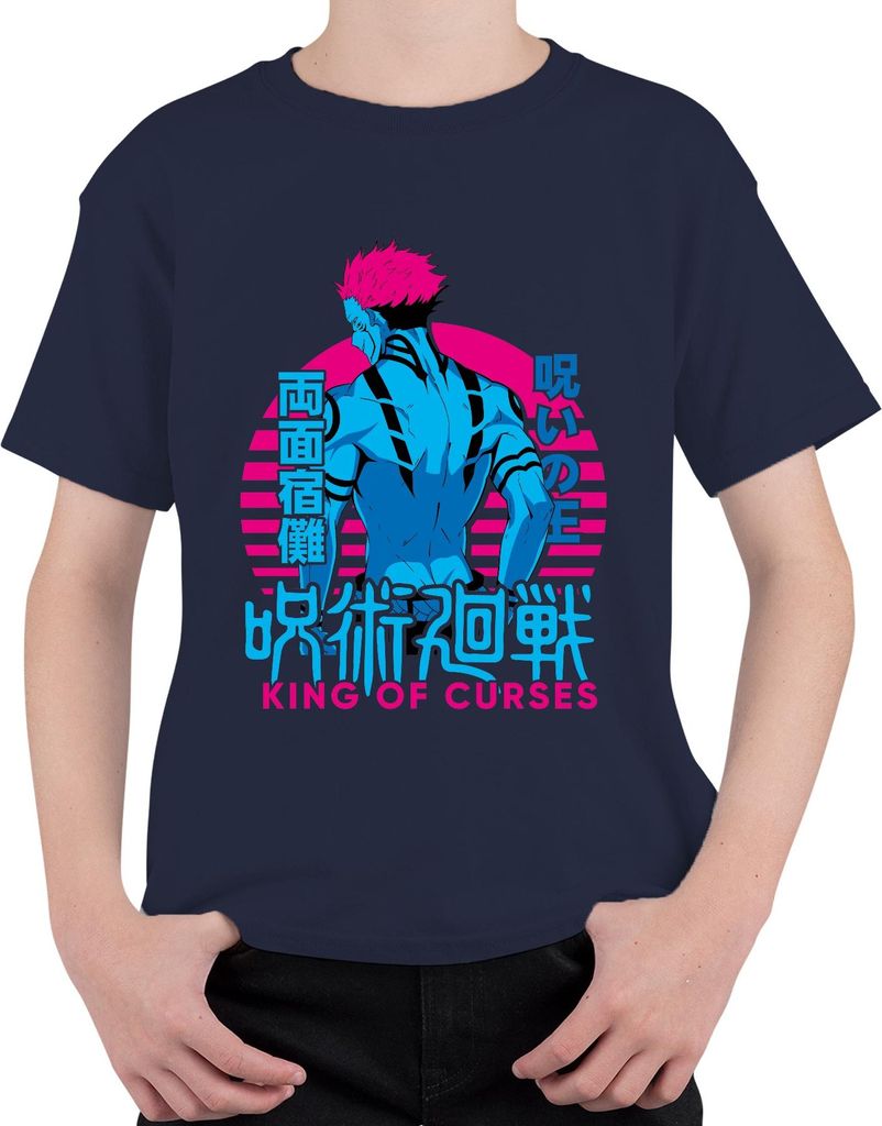 Jujutsu Kaisen Sukuna Ryomen King of Curses Anime Vaporwave Uni Kinder T-Shirt, Navy, 140