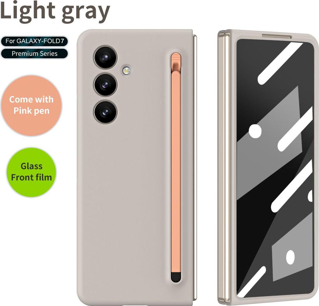 Handyhülle für Samsung Galaxy Z Fold 7 Schlank Stoßfest Kratzfest Schutzhülle mit Eingabestift und Displayschutz Grau Pink