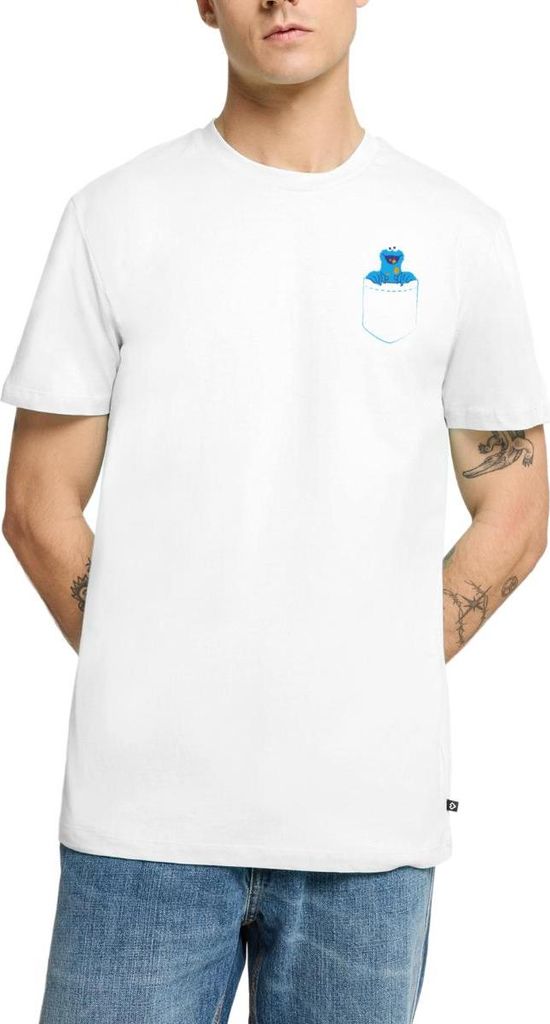 Spreadshirt Sesamstraße Krümelmonster In A Pocket Brusttasche Männer Premium T-Shirt, 3XL, Weiß
