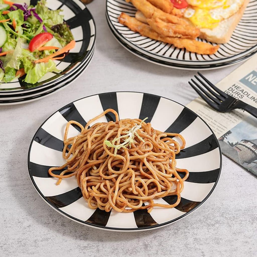 Schwarze Porzellan-Dessertteller - Set von 6 für Salat, Obst und Vorspeisen - 20,3 cm