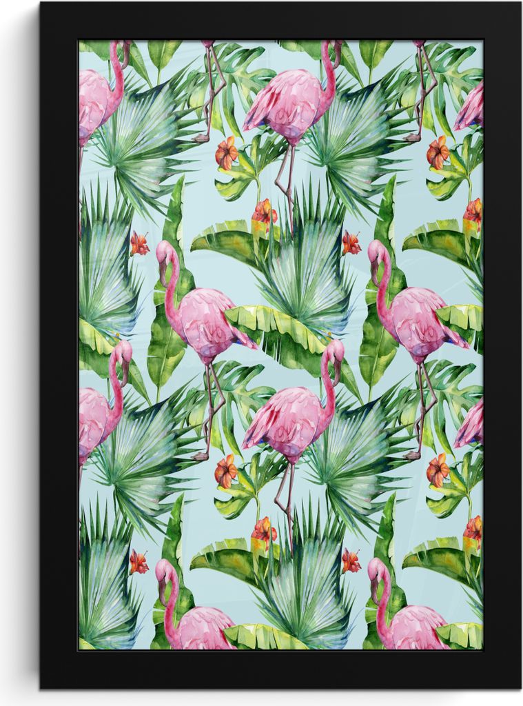 MuchoWow MuchoWow Gerahmtes Poster Blatt - Flamingo - Tropisch 20x30 cm - Poster mit zchwarzem Bilderrahmen - Drucken - Bilder Poster im Rahmen