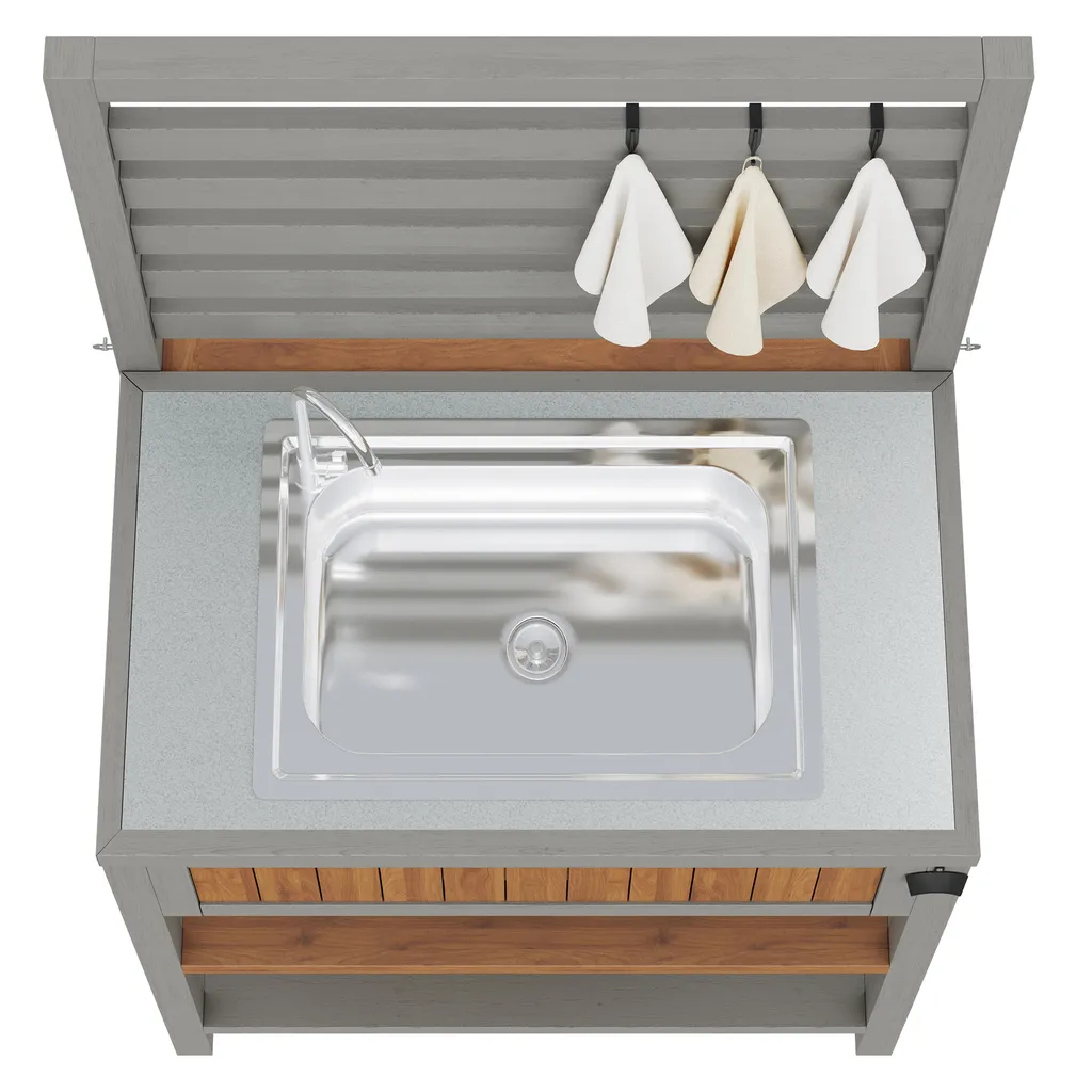 Table d'Appoint Barbecue avec Point d'Eau, Rangement Jardin et Bac Inox - 12