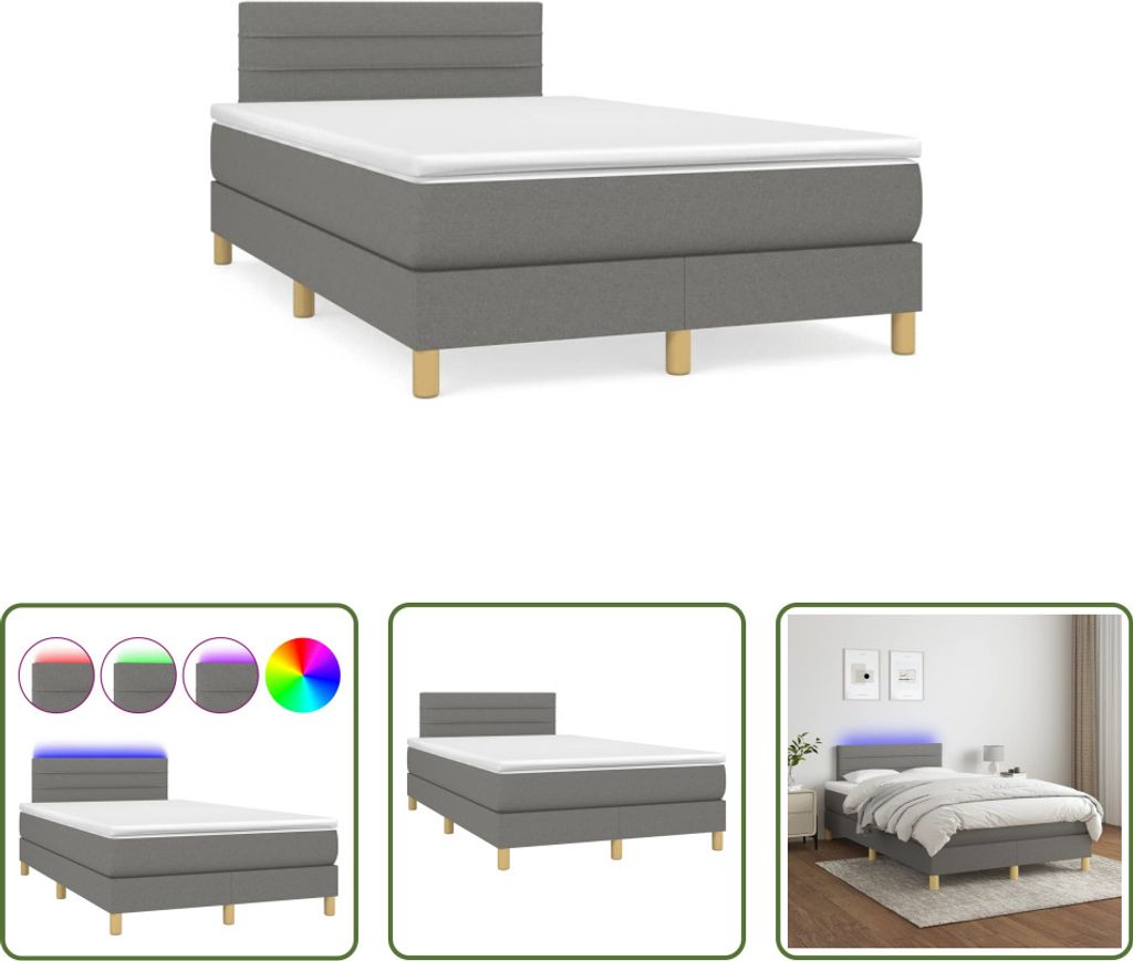 The Living Store Boxspringbett mit Matratze & LED Dunkelgrau 120x190 cm Stoff
