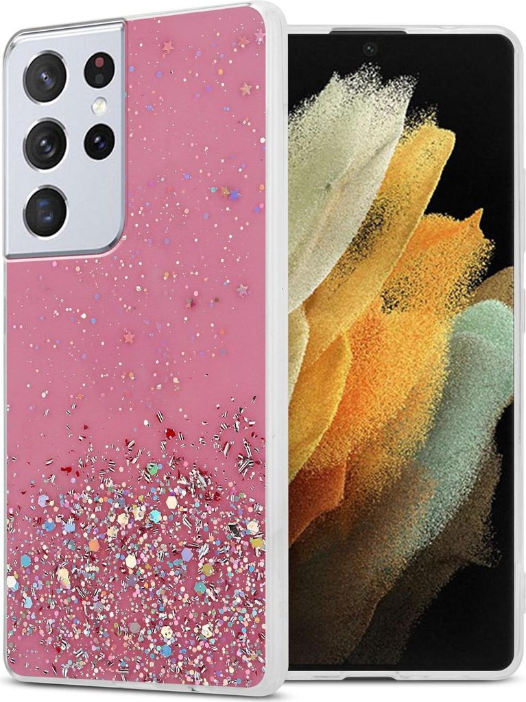 Cadorabo Hülle für Samsung Galaxy S21 ULTRA Schutz Hülle in Rosa Handyhülle TPU Etui Glitter Cover Case Glitzer