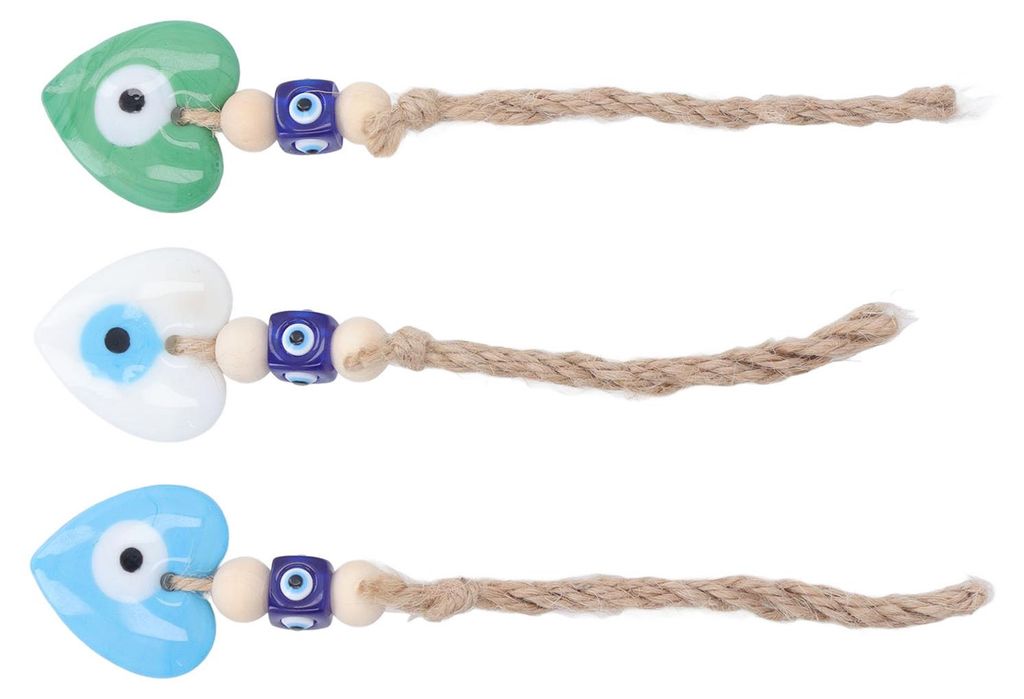 3pcs Eye Heart Car Hanging Ornament Good Luck Blessing Multifunction Eye Car Rear View Mirror Hanging Ornament for Bags White Sky Blue Light Green