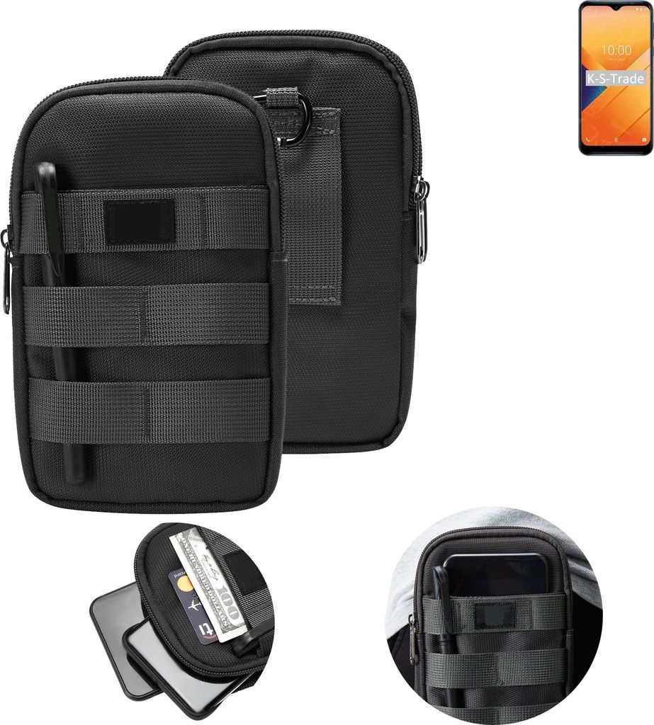 K-S-Trade Holster Gürtel Tasche kompatibel mit Wiko Y81 Handy Tasche Schutz Hülle dunkel-grau viele Fächer, 1x