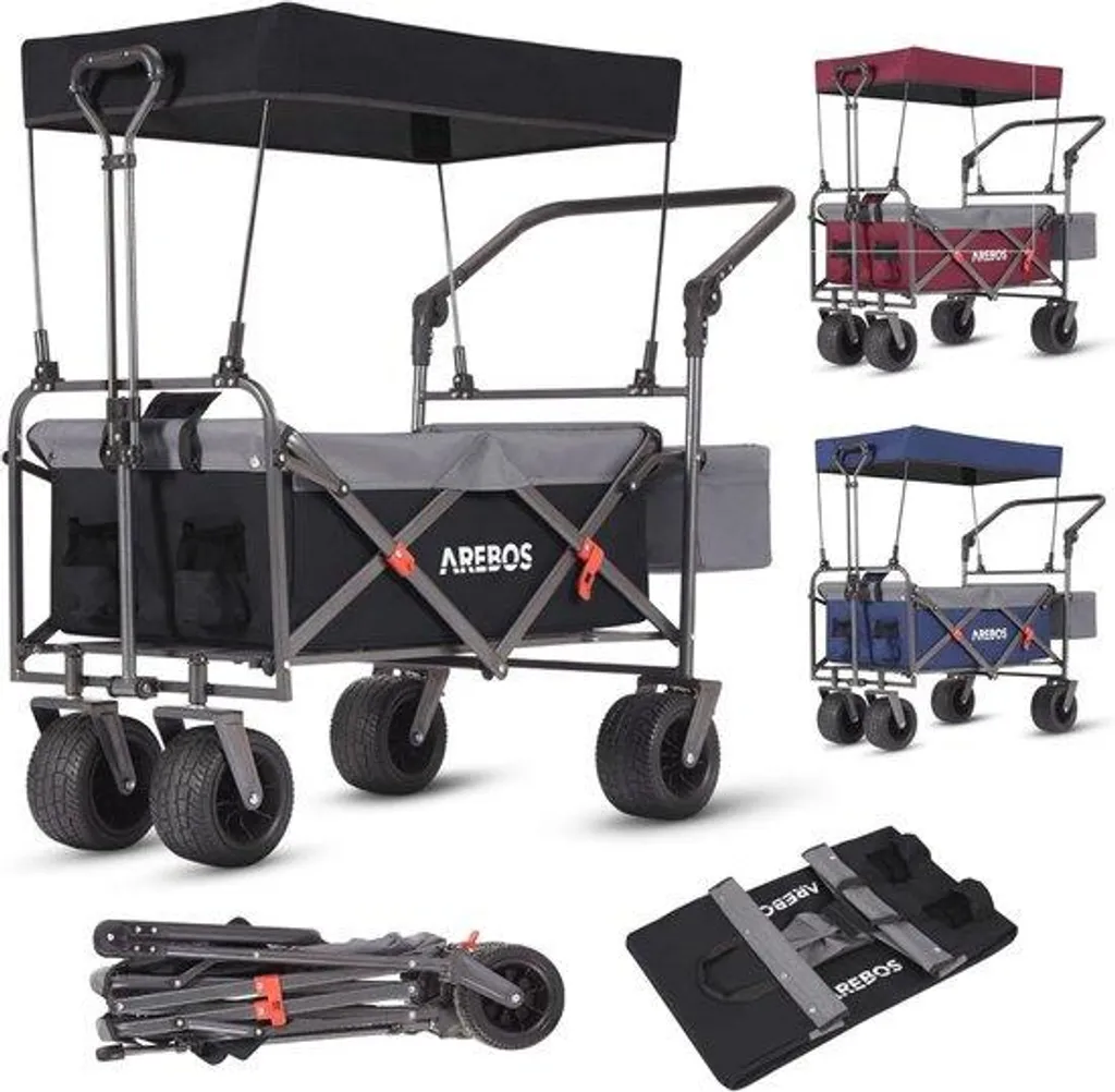 Chariot pliable tout-terrain 100 kg avec toit et pneus XXL anti-secousse