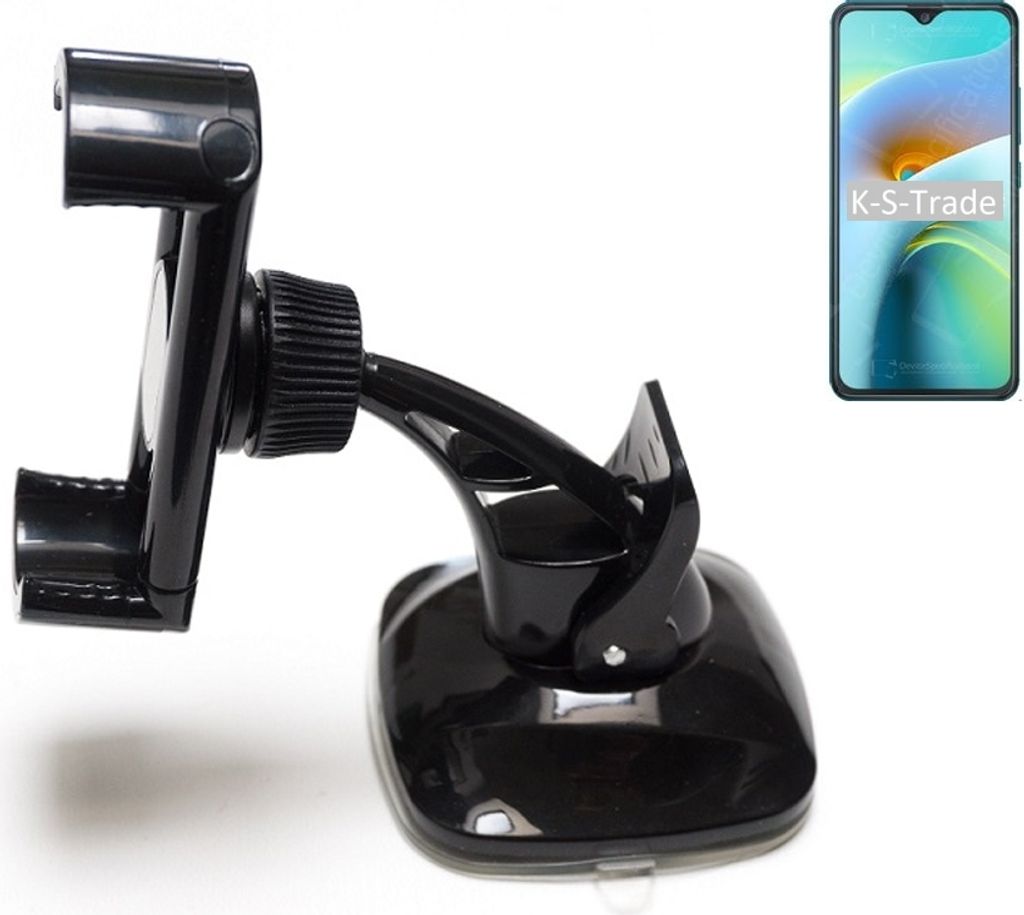 K-S-Trade kompakte Handy-Halterung Windschutzscheibe kompatibel mit Cubot J8 Armaturenbrett schwarz Autohalterung KFZ Halter Scheiben-Halterung