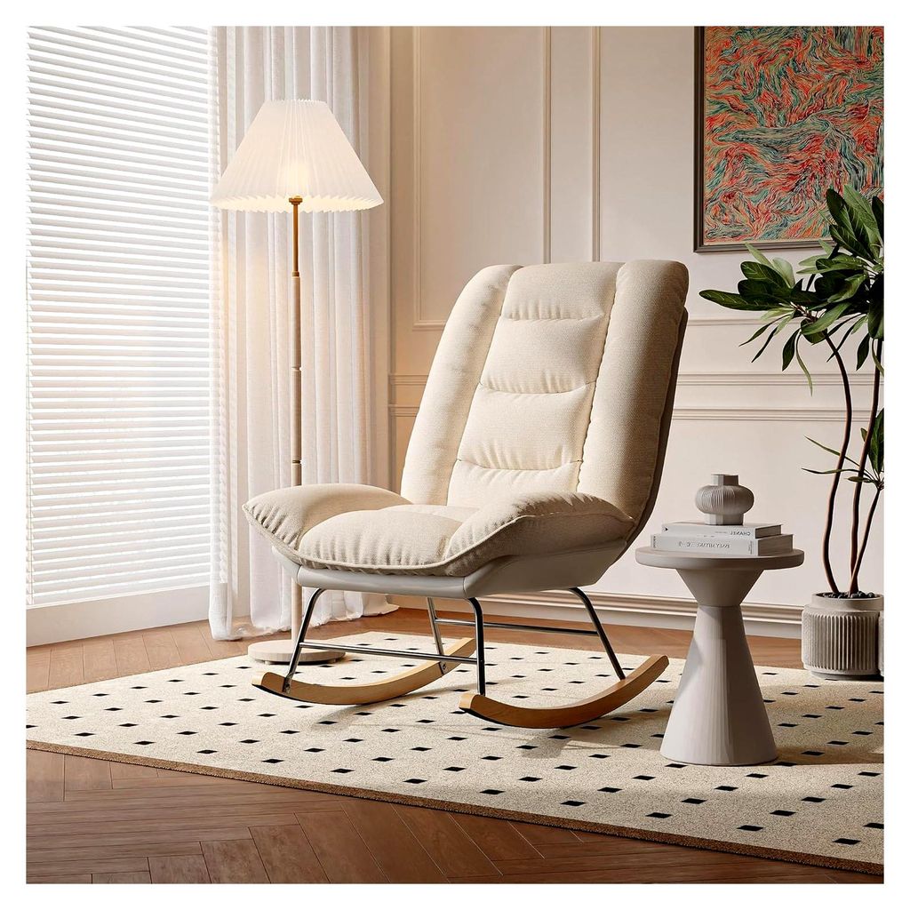 Schaukelstuhl für das Kinderzimmer, weiß, gepolstert, mit verstellbarer hoher Rückenlehne, Schaukelstuhl für den Innenbereich, Lesestuhl für E...