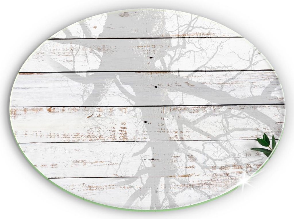 Glasplatte für Grabkerzen Gummifüße Glas Motiv - 30 cm - Alte Bretter und Blätter