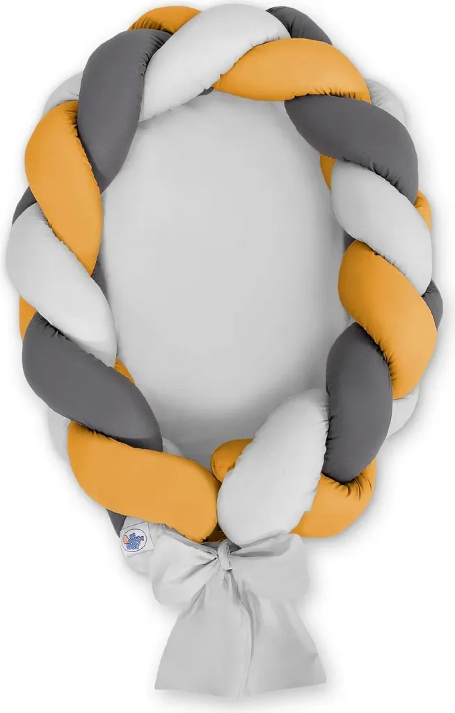 Lit pour bébé tressé 2 en 1 gris moutarde anthracite - Modèle évolutif