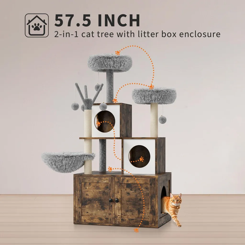 Cache litière discret et arbre à chat stable pour éviter les odeurs - 7