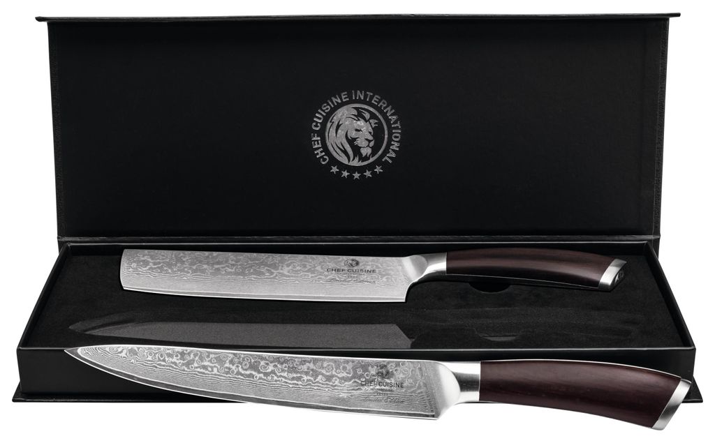 Chef Cuisine Damast Messer 2er-Set, Ebenholz, Nakiri | Fleischmesser