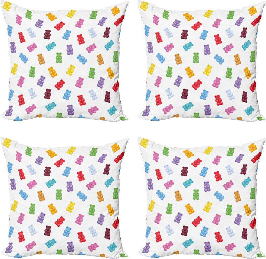 ABAKUHAUS Dessert Kissenbezug Set (4 Stück), Vibrant Gummibärchen, Moderner Doppelseitiger Digitaldruck, 50 cm x 50 cm, Mehrfarbig