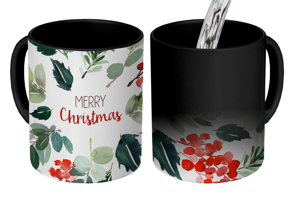 KitchenYeah Zauber Tasse Zaubertasse Magic Weihnachten - Zitat - Aquarell 350 ml Farbwechsel Becher Geschenk Geschenkidee - Magic-Tasse - Fototas...