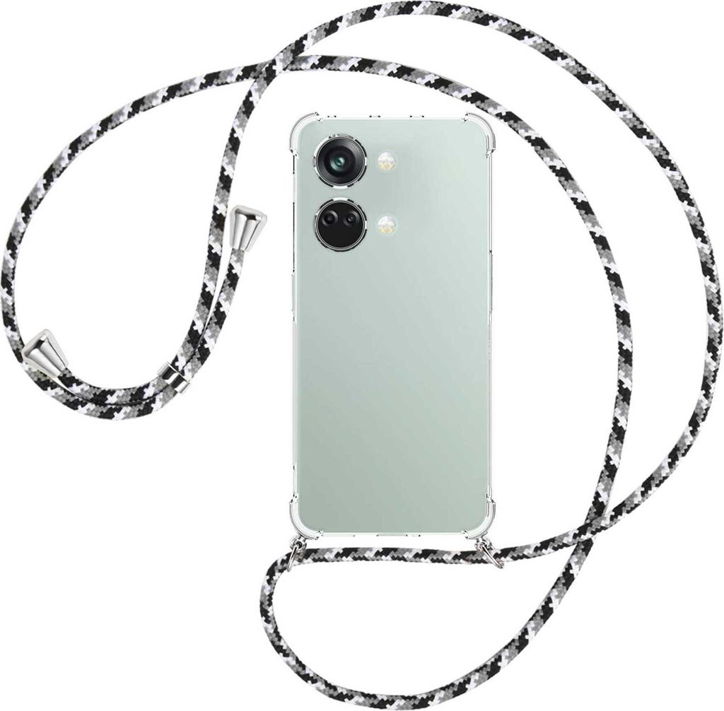 Handykette Backcover-Schutzhülle mit Band (Metall silberfarben) für OnePlus Nord 3 (CPH2491) - schwarz/grau/weiß