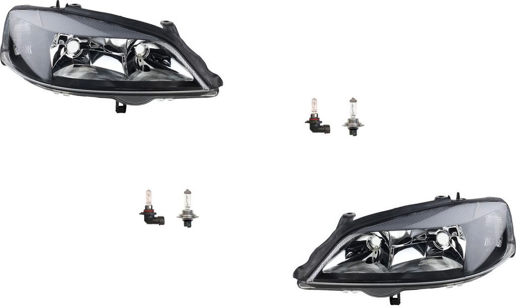 Johns, Scheinwerfer Halogen passend für Opel Astra schw. Rahmen 98-04 Satz L R. + H7HB3 1216289 09194592 09199894 09201950 1216089 1216102 1216106...