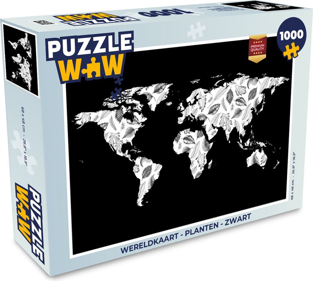 MuchoWow Puzzle 1000 Teile Weltkarte - Pflanzen - Schwarz - Erwachsene - Rätsel